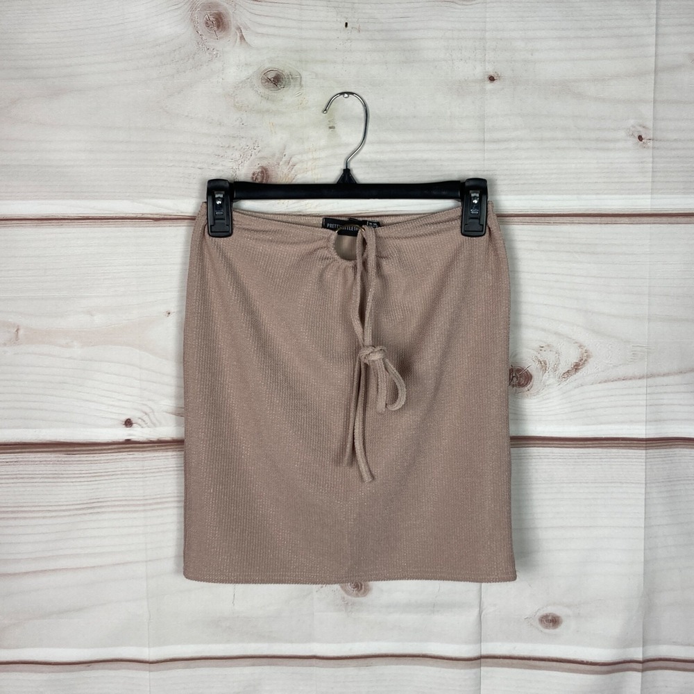 PrettyLittleThing Skirt Womens US 6 Pink Rib Knit Mini Tie Waist Pull On Solid
